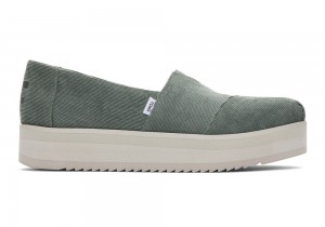 Espadryle Damskie Toms Corduroy Midform Zielone | 8361PBFZA