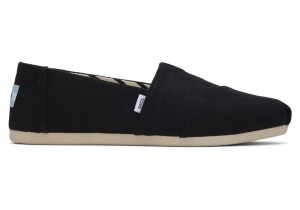 Espadryle Damskie Toms Heritage Płócienne Szerokie Szerokość Czarne | 5714BXSGQ