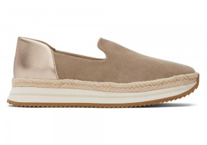 Espadryle Damskie Toms Jocelyn Taupe Metallic Zamszowe Srebrne | 4936TYIPZ