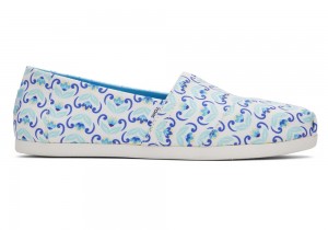 Espadryle Damskie Toms Mediterranean Flowers Niebieskie Granatowe | 6412PMYHL