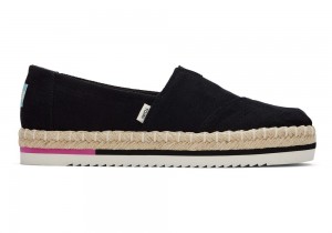 Espadryle Damskie Toms Rope Platformie Czarne | 0367NZGYQ