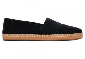 Espadryle Damskie Toms Zamszowe Skórzane Wrap Czarne | 4398ZRSWN