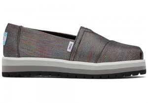 Espadryle Dziecięce Toms Youth Alp Platformie Glimmer Kids Shoe Czarne | 1590RPCUL