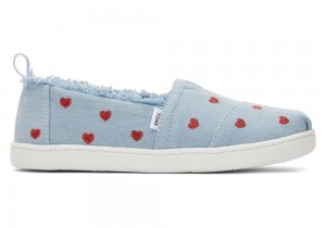 Espadryle Dziecięce Toms Youth Denim Hearts Kids Shoe Niebieskie | 7521PGQVN