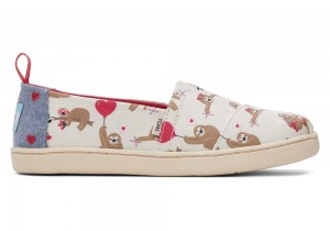 Espadryle Dziecięce Toms Youth Valentines Day Sloths Kids Shoe Beżowe | 1375SOAUG