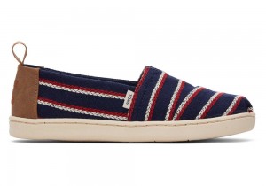 Espadryle Dziecięce Toms Youth Woven Stripes Kids Shoe Granatowe | 1469VKNZW