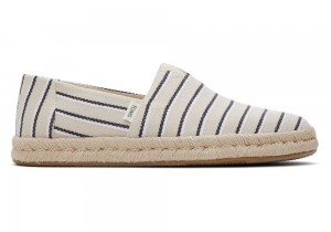 Espadryle Męskie Toms Cream Woven Stripes Rope 2.0 Czarne | 8753ZLJOU