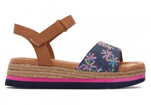 Sandały Dziecięce Toms Youth Diana Floral Embroidered Kids Shoe Granatowe | 8260WDBAV