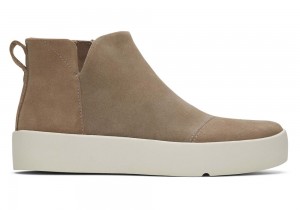 Trampki Damskie Toms Verona Mid Taupe Zamszowe Platformie Srebrne | 5694GANOY