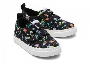 Trampki Dziecięce Toms Fenix Aleins Double StrapToddler Czarne | 0134UGVRN