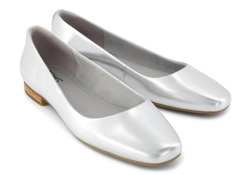 Buty Płaskie Damskie Toms Briella Metallic Skórzane Metal Srebrne | 7920FWBRE