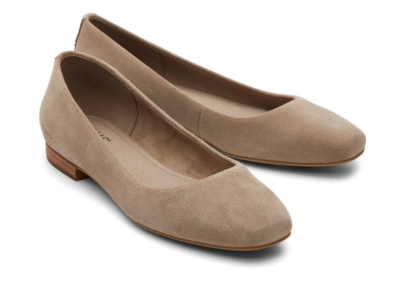 Buty Płaskie Damskie Toms Briella Taupe Zamszowe Srebrne | 2378QBNFX