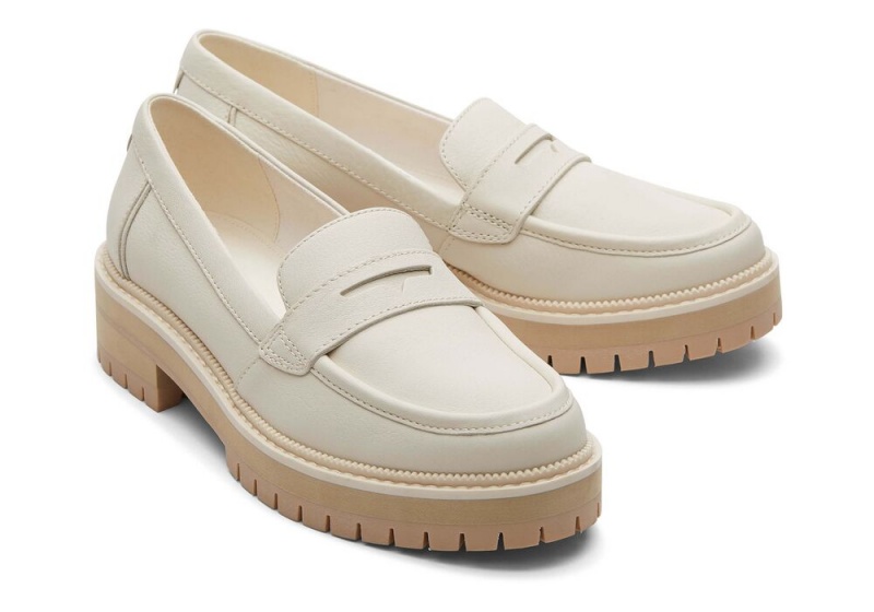 Buty Płaskie Damskie Toms Cara Light Sand Skórzane Loafer Beżowe | 5891EAMLR