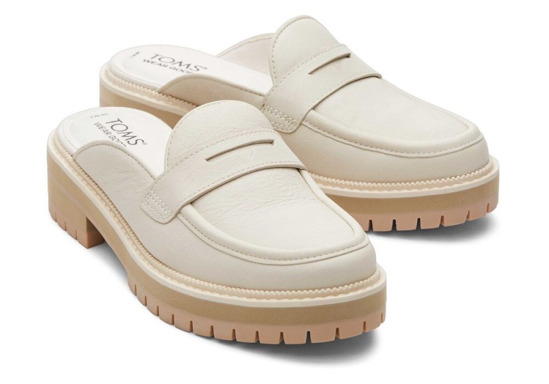 Buty Płaskie Damskie Toms Cara Mule Light Sand Skórzane Loafer Beżowe | 2687MWQTZ