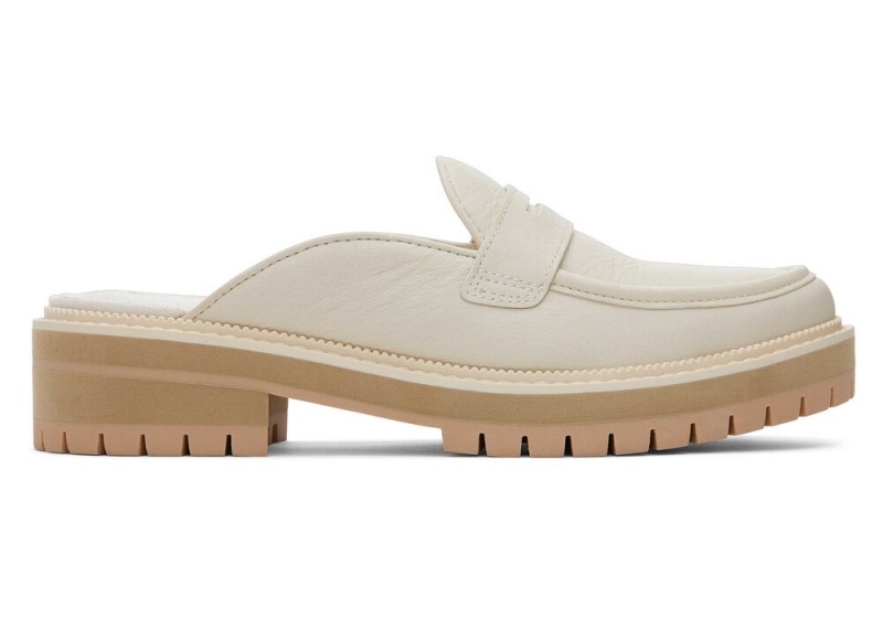 Buty Płaskie Damskie Toms Cara Mule Light Sand Skórzane Loafer Beżowe | 2687MWQTZ