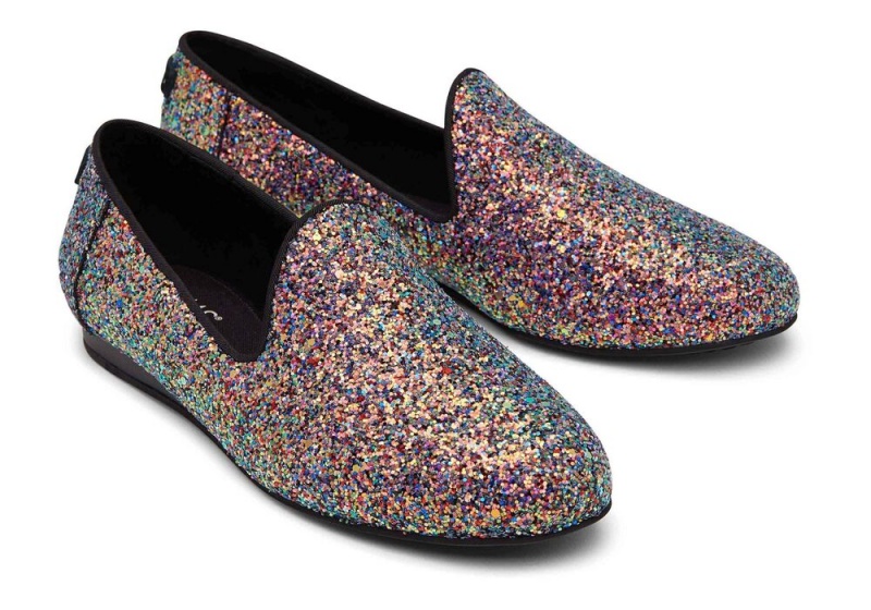 Buty Płaskie Damskie Toms Darcy Chunky Glitter Czarne | 4297VXYUK