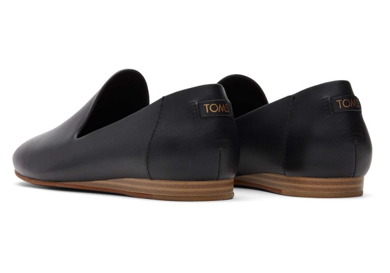 Buty Płaskie Damskie Toms Darcy Skórzane Czarne | 3271FQEAY