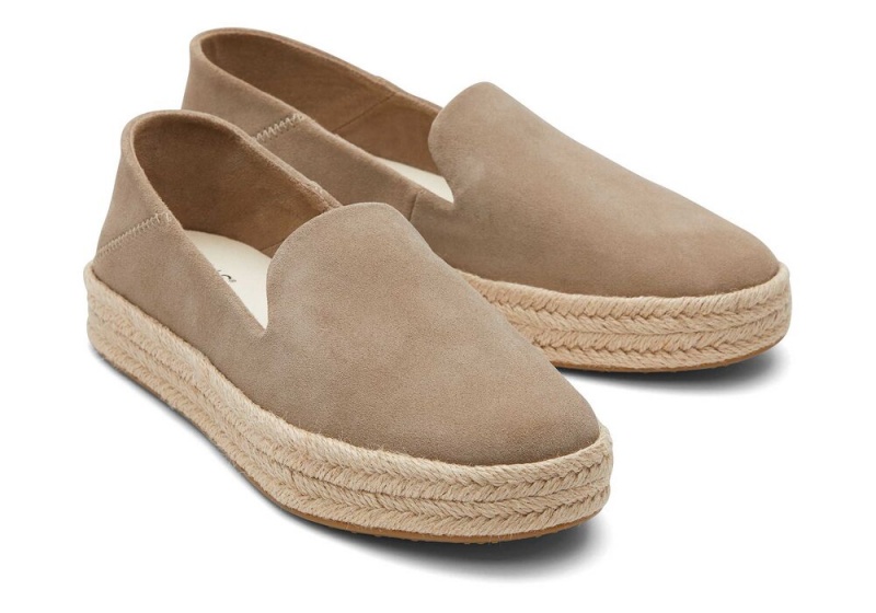 Espadryle Damskie Toms Carolina Taupe Zamszowe Srebrne | 1362KREDM