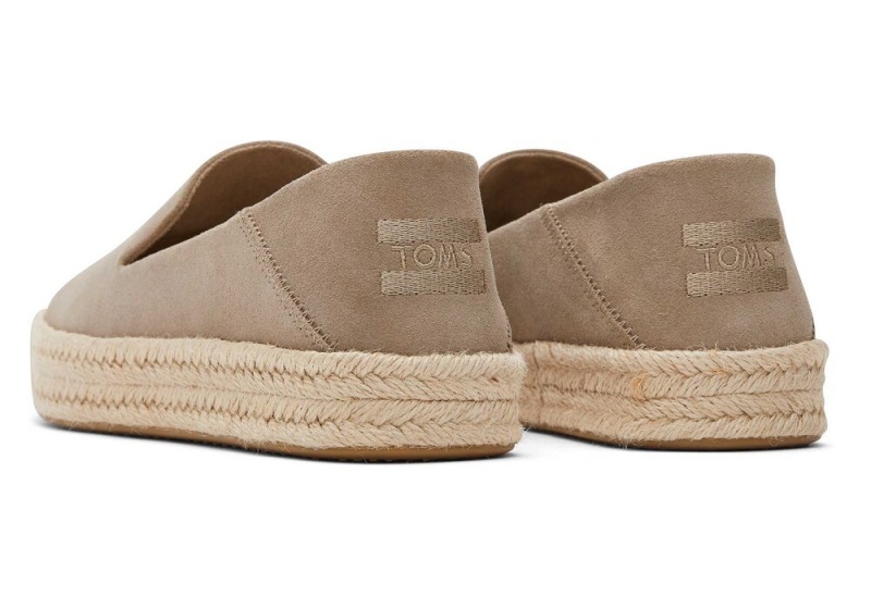 Espadryle Damskie Toms Carolina Taupe Zamszowe Srebrne | 1362KREDM