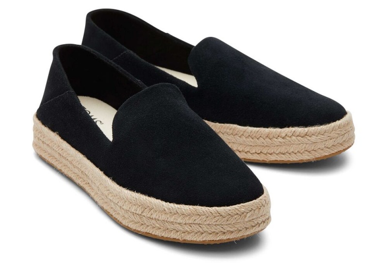 Espadryle Damskie Toms Carolina Zamszowe Czarne | 0841LQJOU