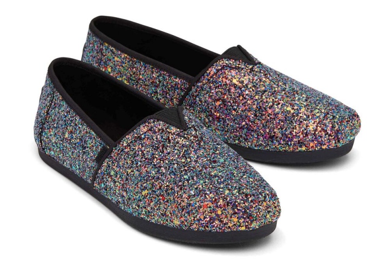 Espadryle Damskie Toms Chunky Glitter Czarne | 9783WCJIU