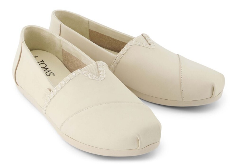 Espadryle Damskie Toms Cream Skórzane Białe Różowe | 8452EKIVB