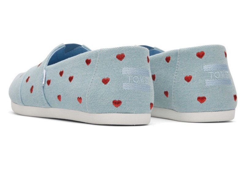 Espadryle Damskie Toms Denim Embroidered Hearts Niebieskie | 1437OSLQM