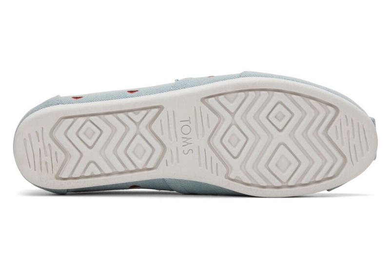 Espadryle Damskie Toms Denim Embroidered Hearts Niebieskie | 1437OSLQM