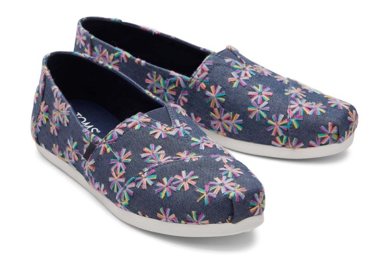 Espadryle Damskie Toms Embroidered Floral Granatowe | 7614YJKNO