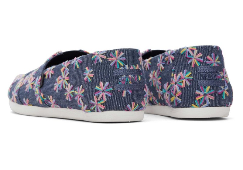 Espadryle Damskie Toms Embroidered Floral Granatowe | 7614YJKNO