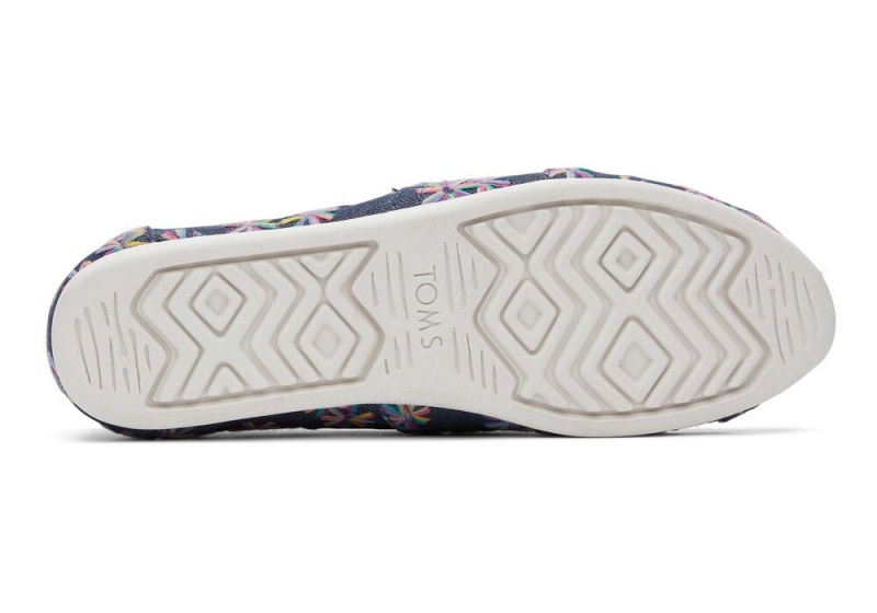 Espadryle Damskie Toms Embroidered Floral Granatowe | 7614YJKNO