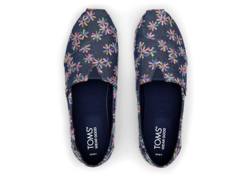 Espadryle Damskie Toms Embroidered Floral Granatowe | 7614YJKNO