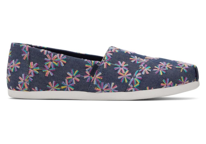 Espadryle Damskie Toms Embroidered Floral Granatowe | 7614YJKNO