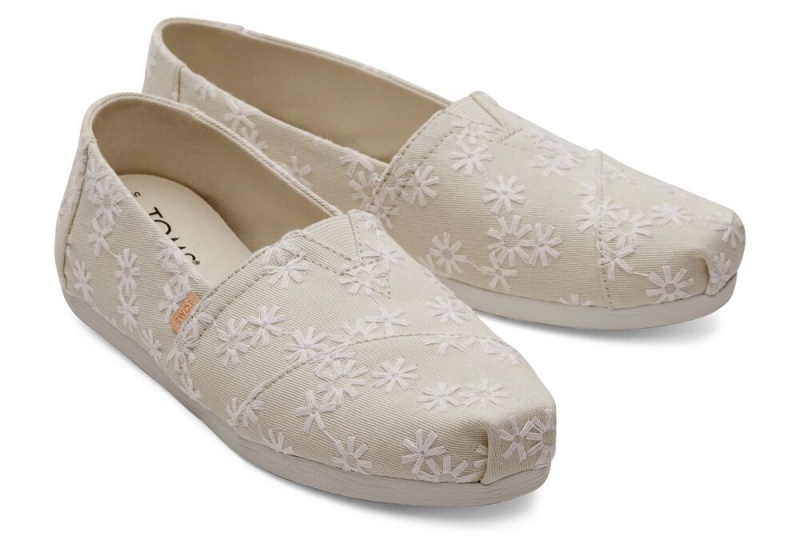 Espadryle Damskie Toms Embroidered Floral Białe | 5037KAGZL