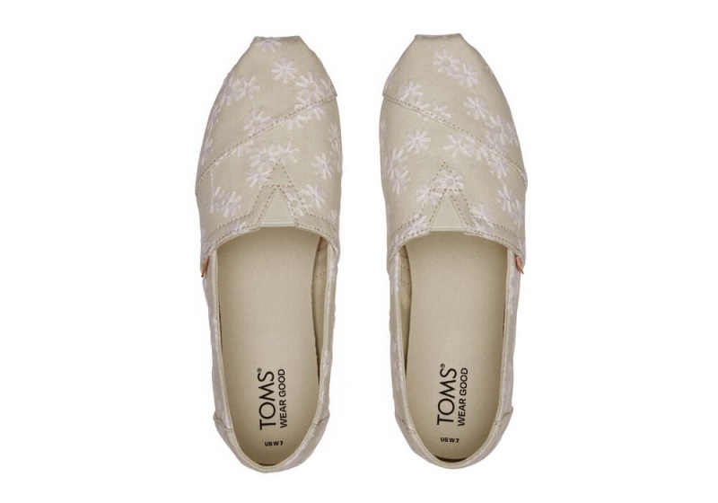 Espadryle Damskie Toms Embroidered Floral Białe | 5037KAGZL