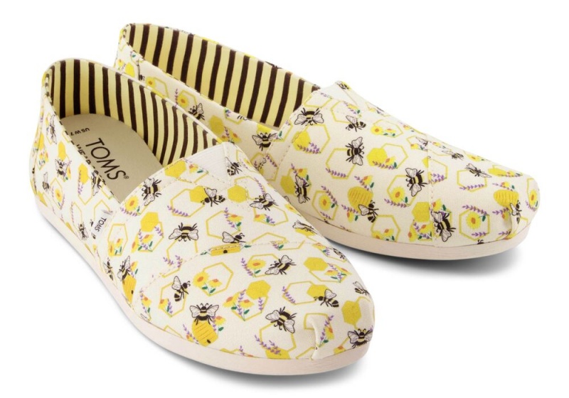 Espadryle Damskie Toms Floral Honeycomb Bees Żółte | 8576RBAEM