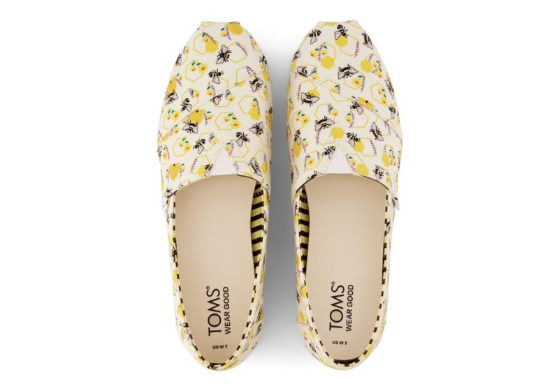 Espadryle Damskie Toms Floral Honeycomb Bees Żółte | 8576RBAEM