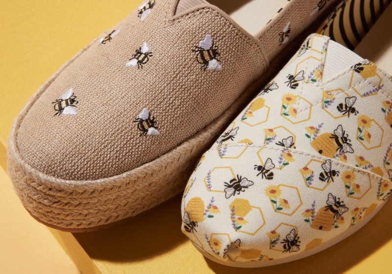 Espadryle Damskie Toms Floral Honeycomb Bees Żółte | 8576RBAEM