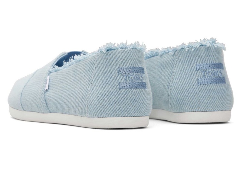 Espadryle Damskie Toms Fringed Washed Denim Niebieskie | 1647ISPCM