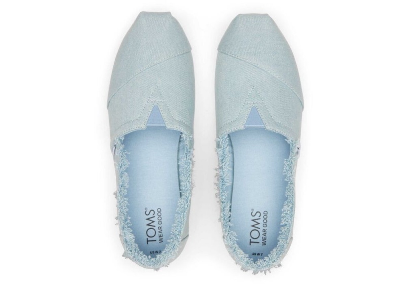 Espadryle Damskie Toms Fringed Washed Denim Niebieskie | 1647ISPCM