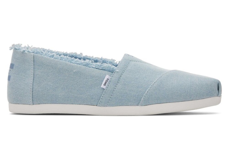 Espadryle Damskie Toms Fringed Washed Denim Niebieskie | 1647ISPCM