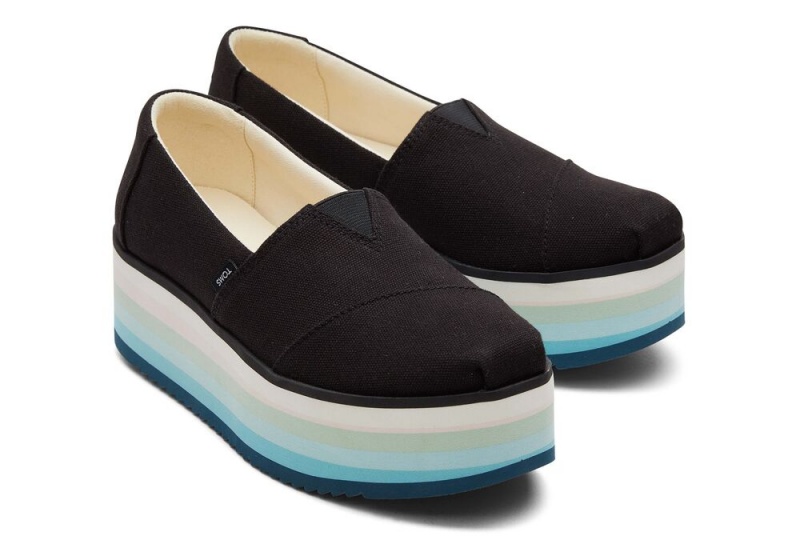 Espadryle Damskie Toms Platformie Czarne | 3107DGBCR