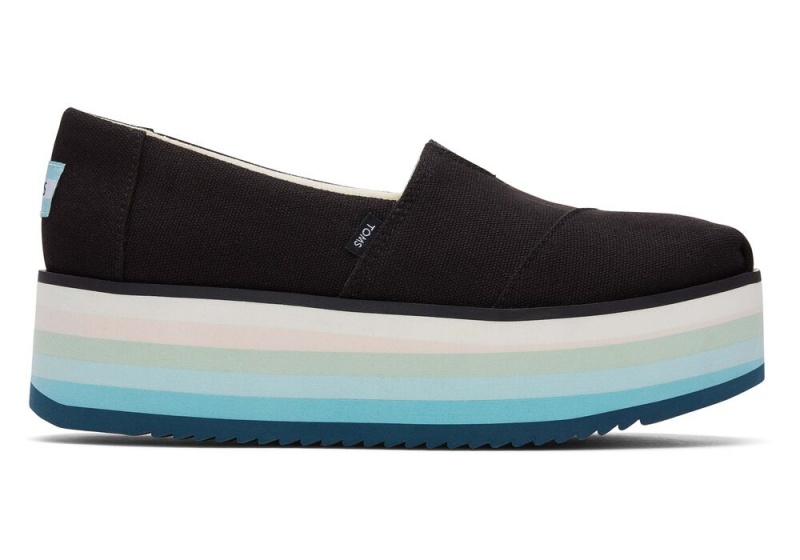 Espadryle Damskie Toms Platformie Czarne | 3107DGBCR