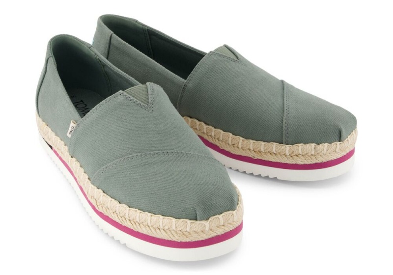 Espadryle Damskie Toms Platformie Rope Olive Zielone | 9630YLEDS