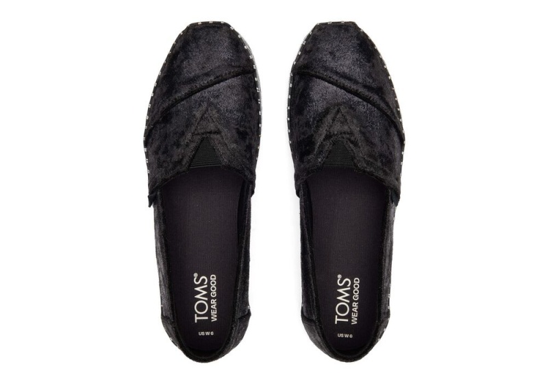 Espadryle Damskie Toms Plush Foil Skórzane Wrap Czarne | 7635HZEXY