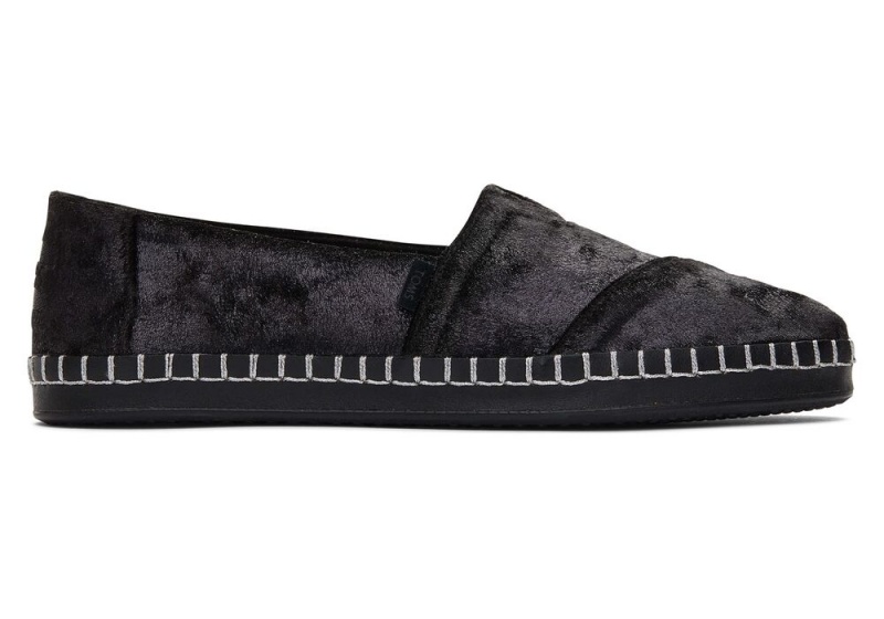 Espadryle Damskie Toms Plush Foil Skórzane Wrap Czarne | 7635HZEXY