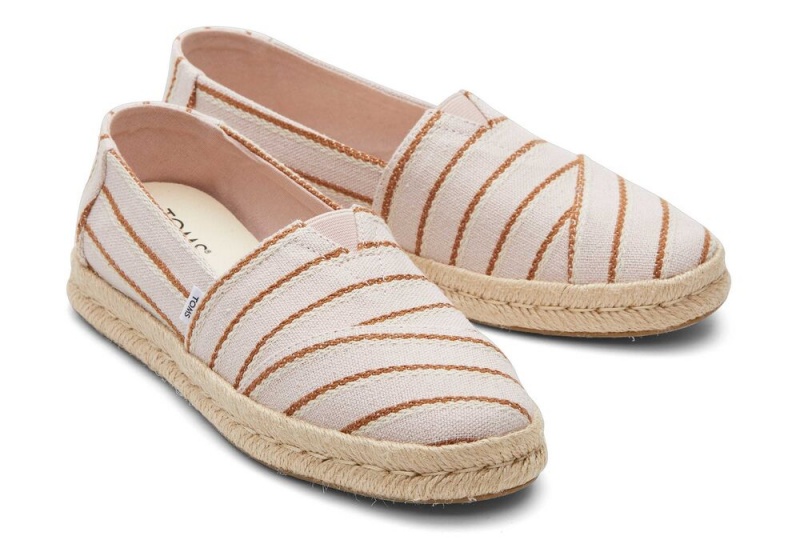 Espadryle Damskie Toms Rope 2.0 Stripes Różowe | 6784CNEIZ