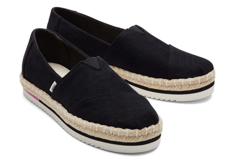 Espadryle Damskie Toms Rope Platformie Czarne | 0367NZGYQ