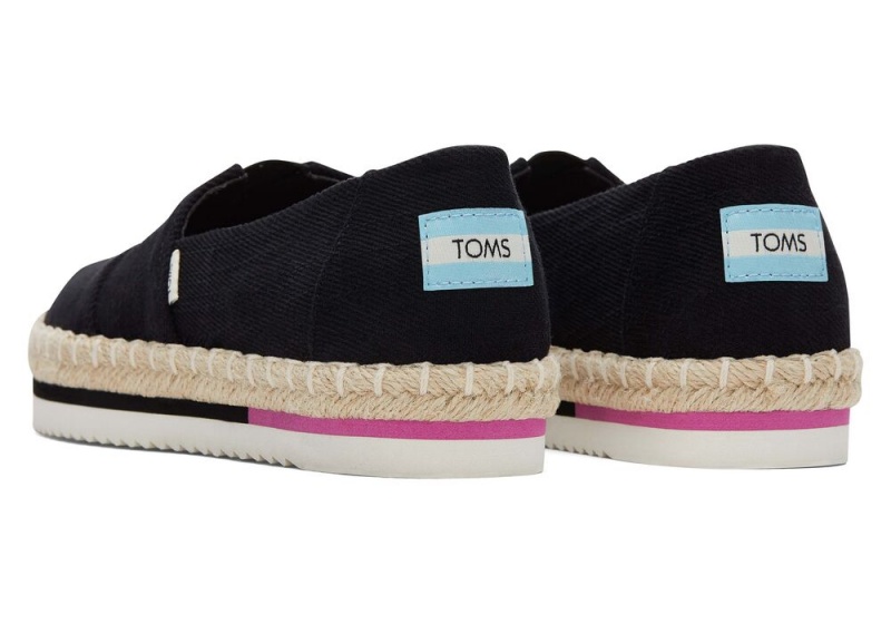 Espadryle Damskie Toms Rope Platformie Czarne | 0367NZGYQ