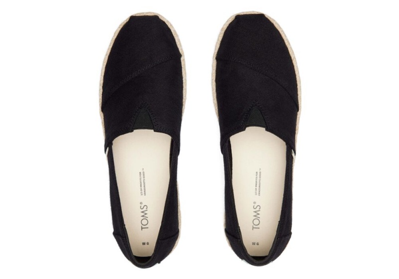 Espadryle Damskie Toms Rope Platformie Czarne | 0367NZGYQ